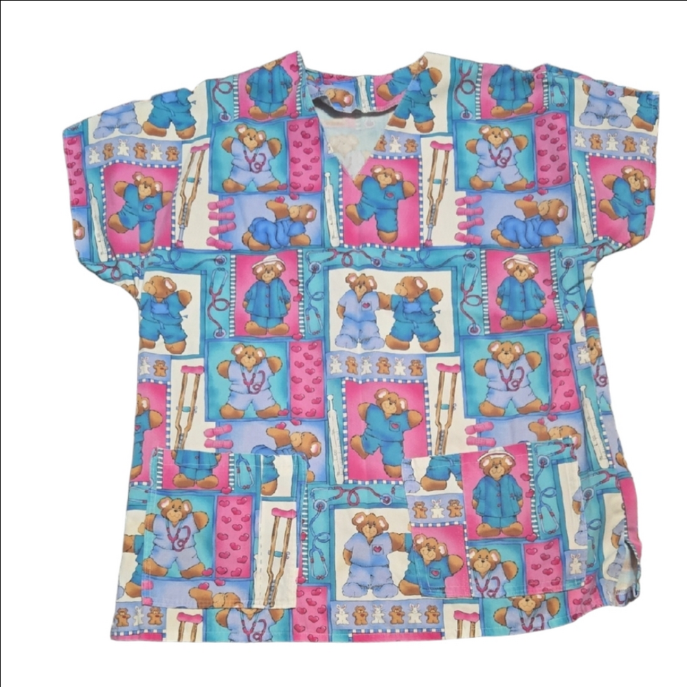♡Handmade Teddy Bear Scrub Top Medium